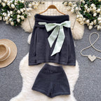 Bow-tie Sweater & Shorts Knitted 2Pcs