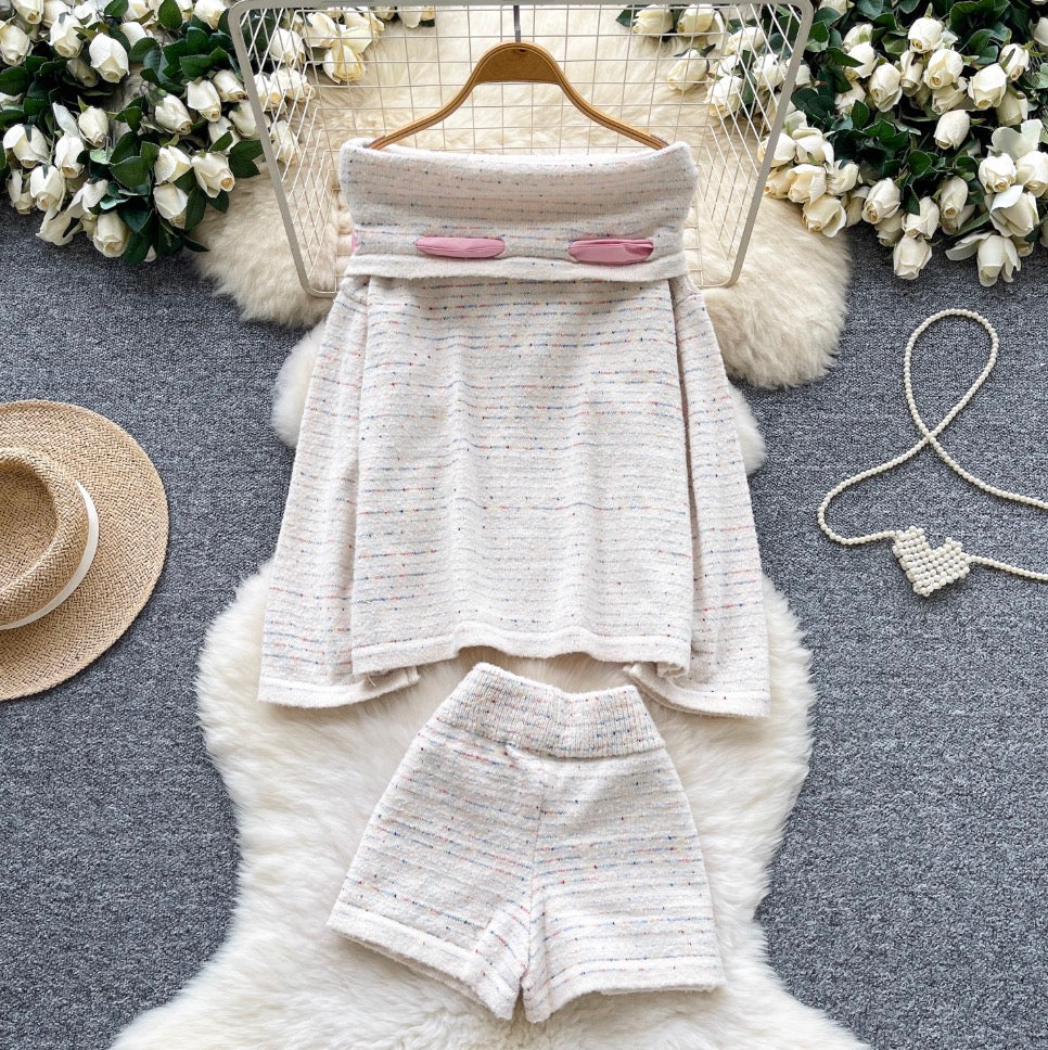 Bow-tie Sweater & Shorts Knitted 2Pcs