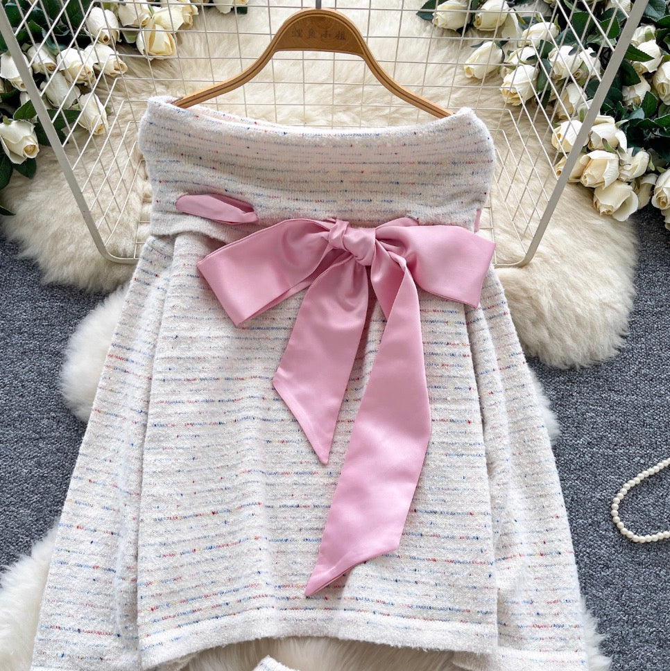 Bow-tie Sweater & Shorts Knitted 2Pcs