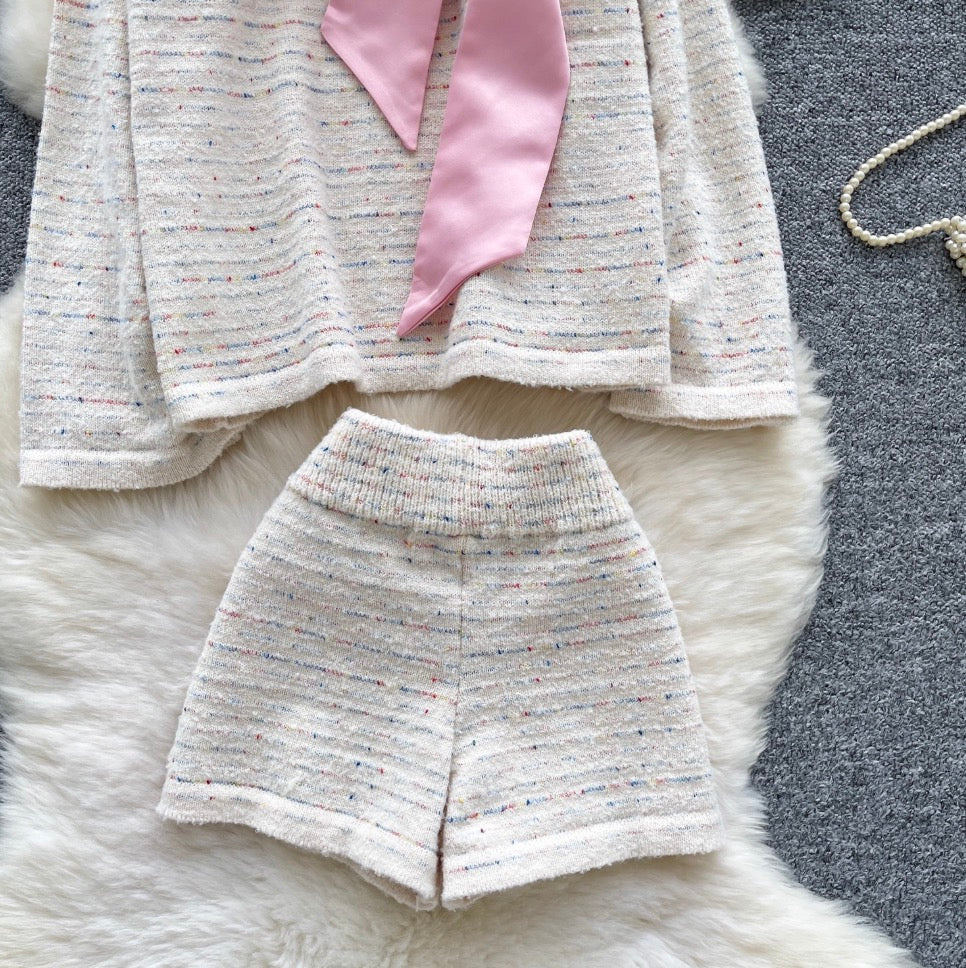 Bow-tie Sweater & Shorts Knitted 2Pcs