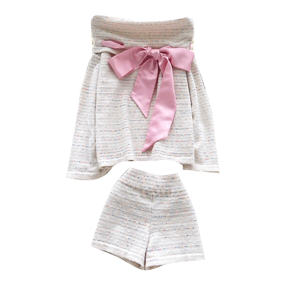 Bow-tie Sweater & Shorts Knitted 2Pcs