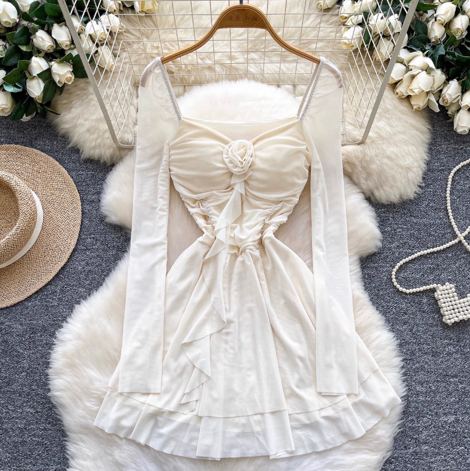 High-end 3D Floral Mesh Dress