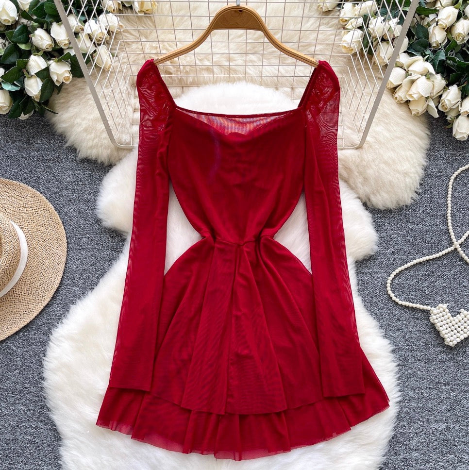 High-end 3D Floral Mesh Dress