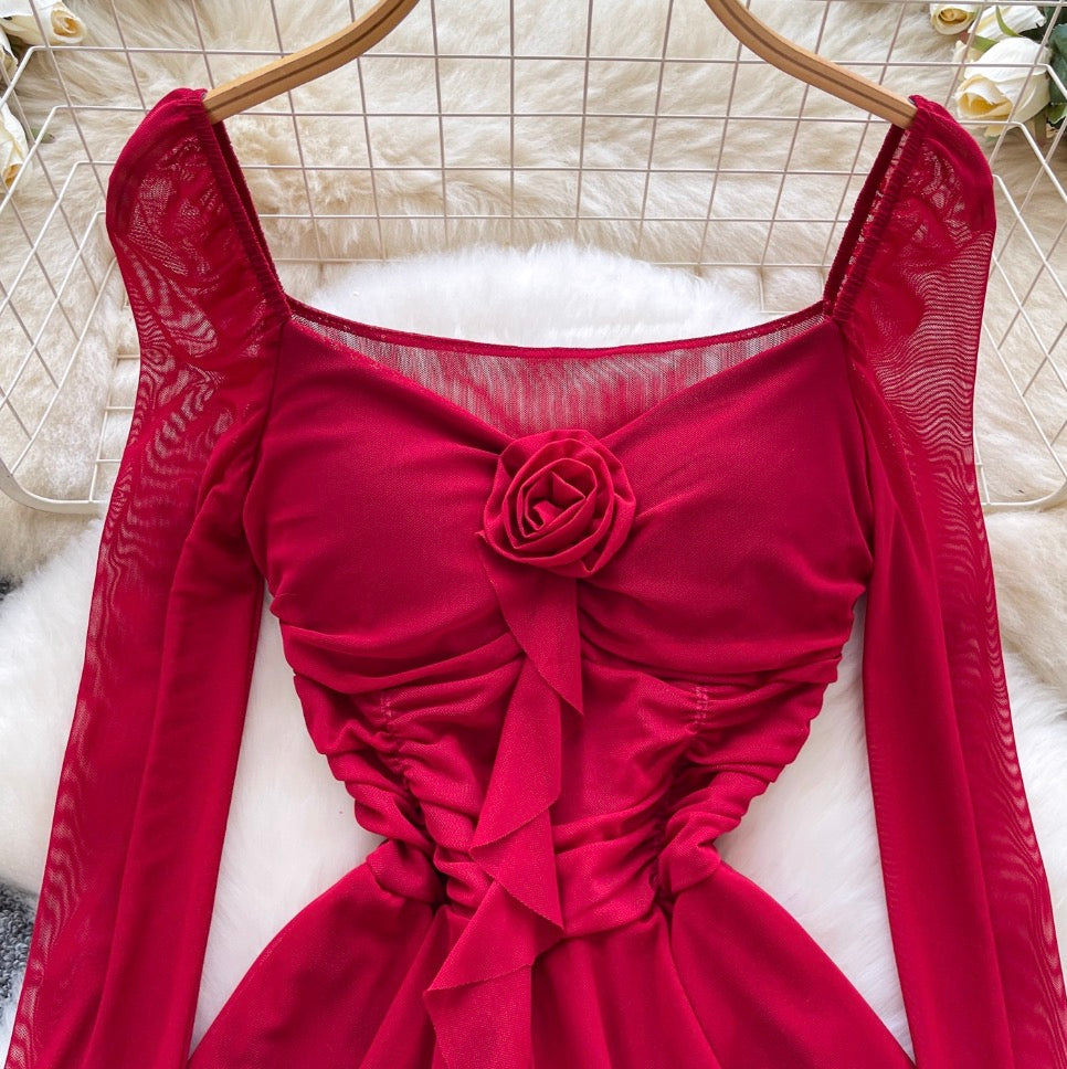 High-end 3D Floral Mesh Dress
