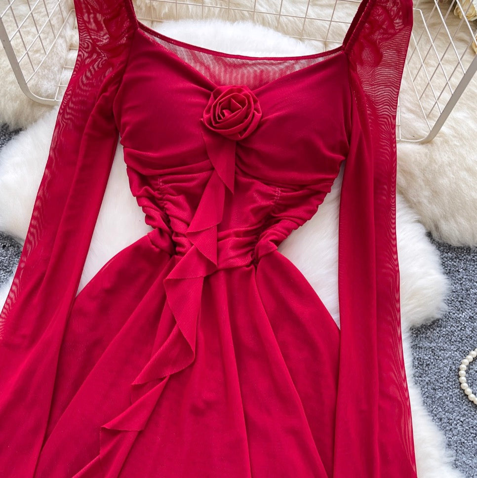High-end 3D Floral Mesh Dress