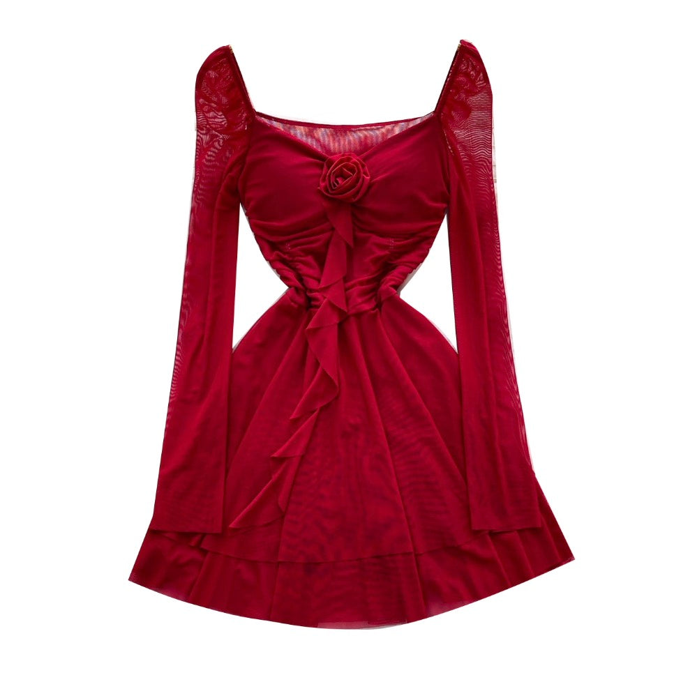 High-end 3D Floral Mesh Dress
