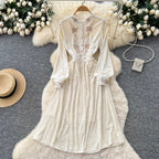 Vintage Embroidery Apricot Velvet Dress