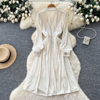 Vintage Embroidery Apricot Velvet Dress