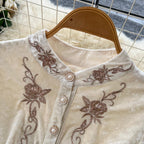 Vintage Embroidery Apricot Velvet Dress