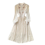 Vintage Embroidery Apricot Velvet Dress