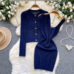 Crochet Vest Dress & Cardigan 2Pcs