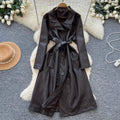 Vintage Suit Collar PU Trench Coat