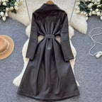 Vintage Suit Collar PU Trench Coat