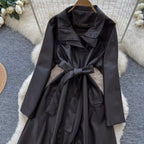 Vintage Suit Collar PU Trench Coat