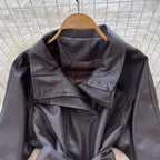Vintage Suit Collar PU Trench Coat