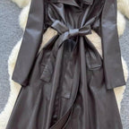 Vintage Suit Collar PU Trench Coat