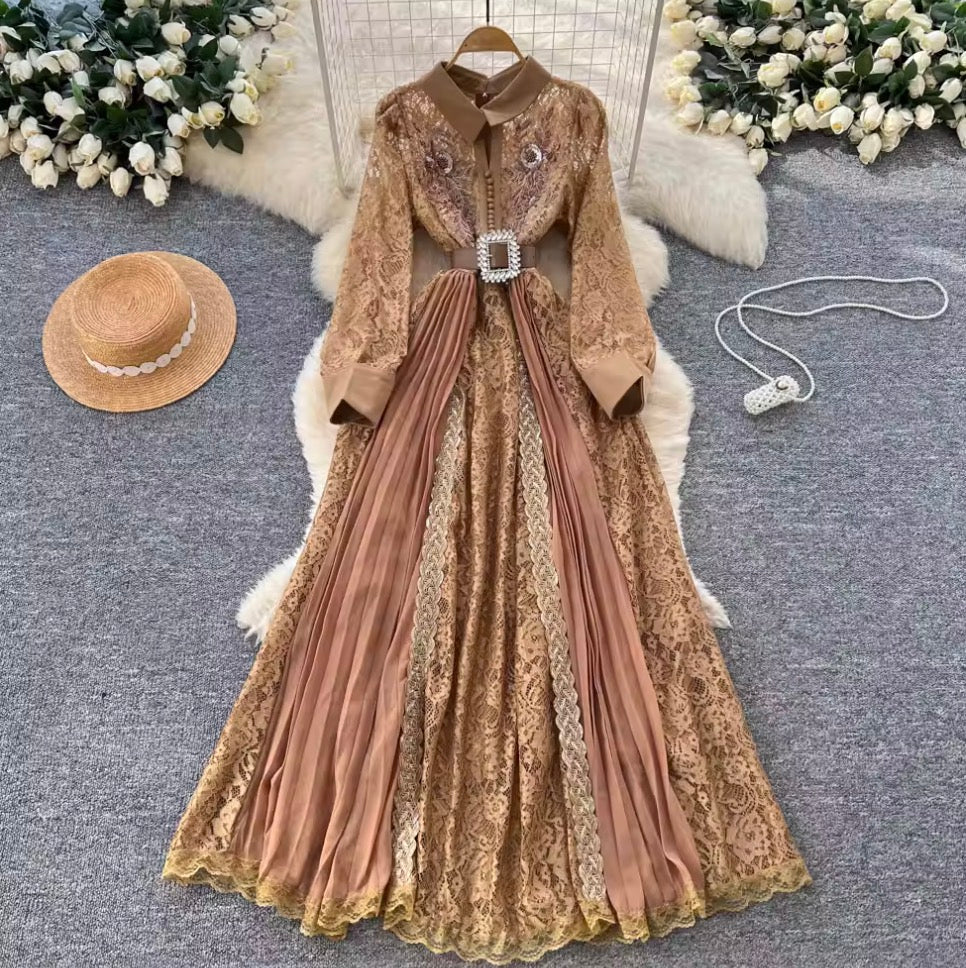 Elegant Sequined Lace Shirt Dress