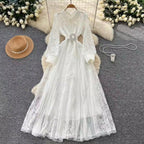 Elegant Sequined Lace Shirt Dress