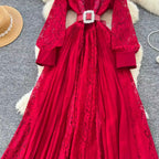 Elegant Sequined Lace Shirt Dress