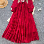Elegant Sequined Lace Shirt Dress