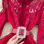 Elegant Sequined Lace Shirt Dress
