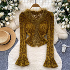 V-neck Furry Patchwork Bottoming Top