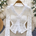 V-neck Furry Patchwork Bottoming Top