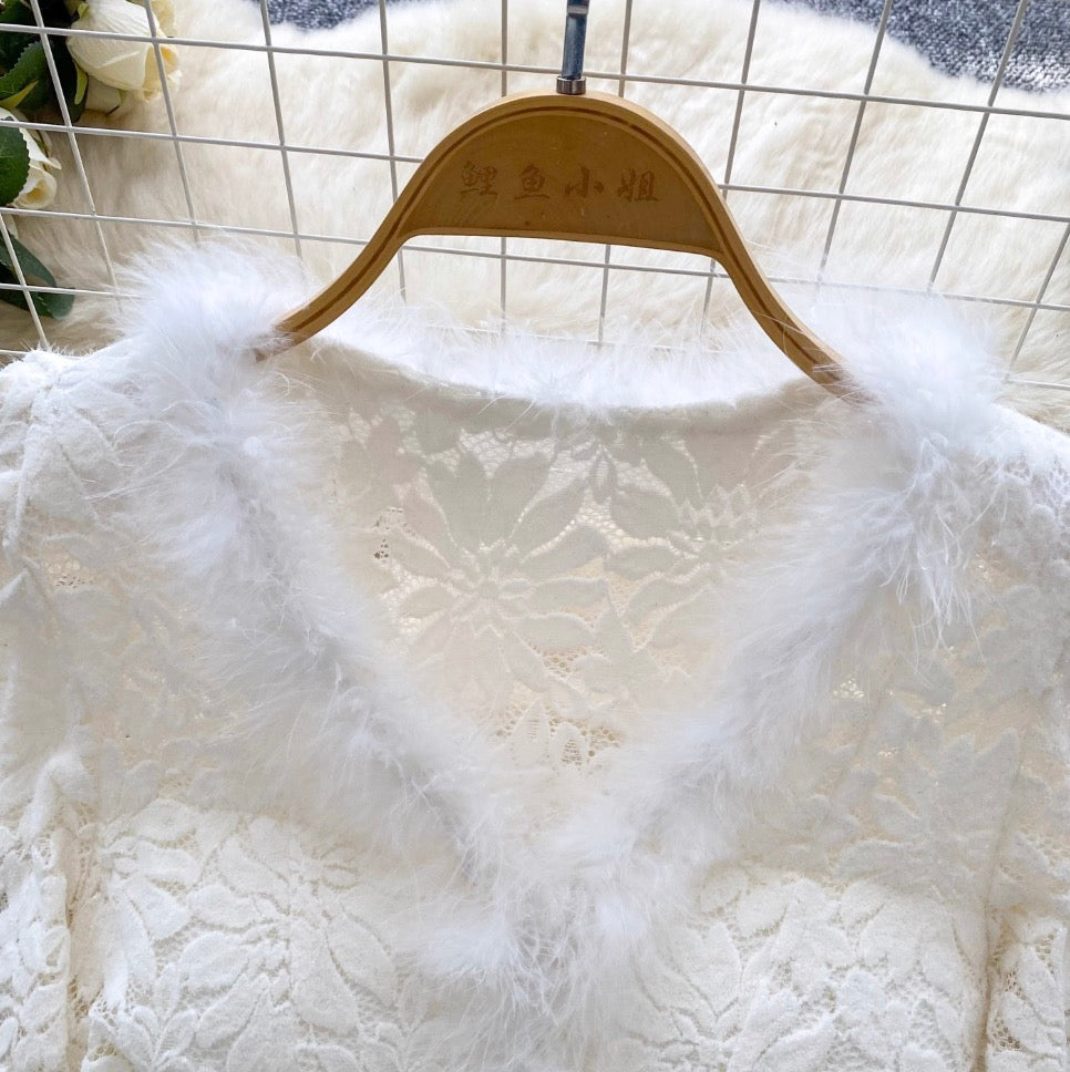 V-neck Furry Patchwork Bottoming Top