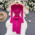 Crew Neck Solid Color Cardigan Dress