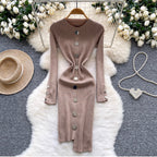 Crew Neck Solid Color Cardigan Dress