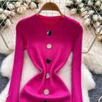 Crew Neck Solid Color Cardigan Dress
