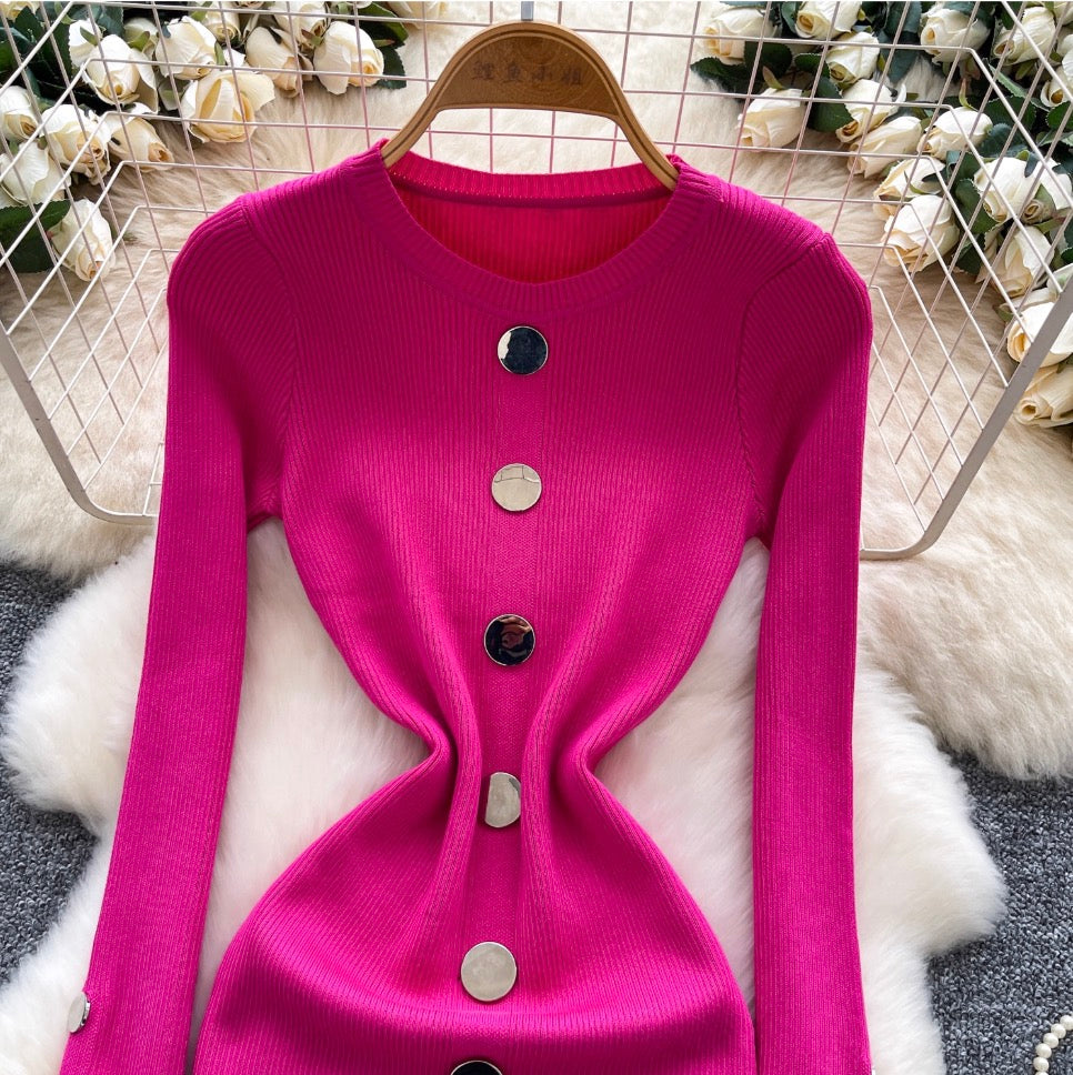 Crew Neck Solid Color Cardigan Dress