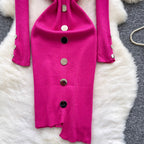 Crew Neck Solid Color Cardigan Dress