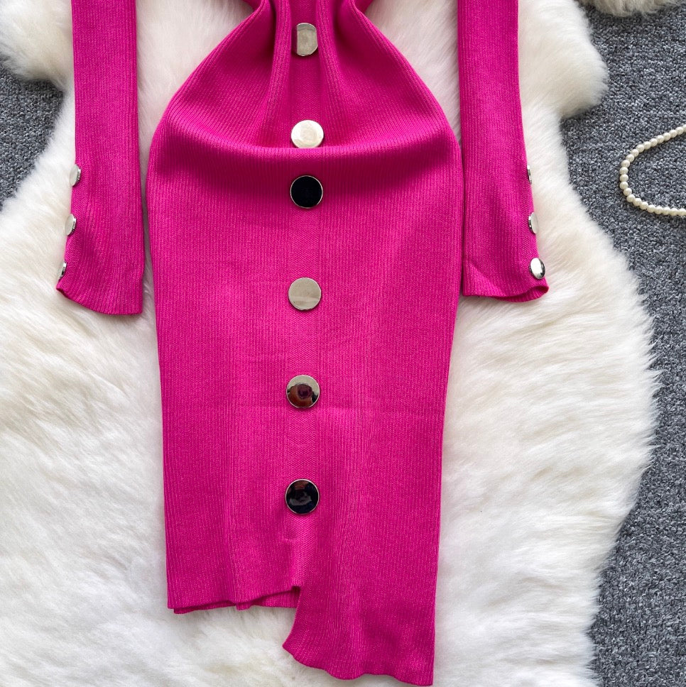 Crew Neck Solid Color Cardigan Dress