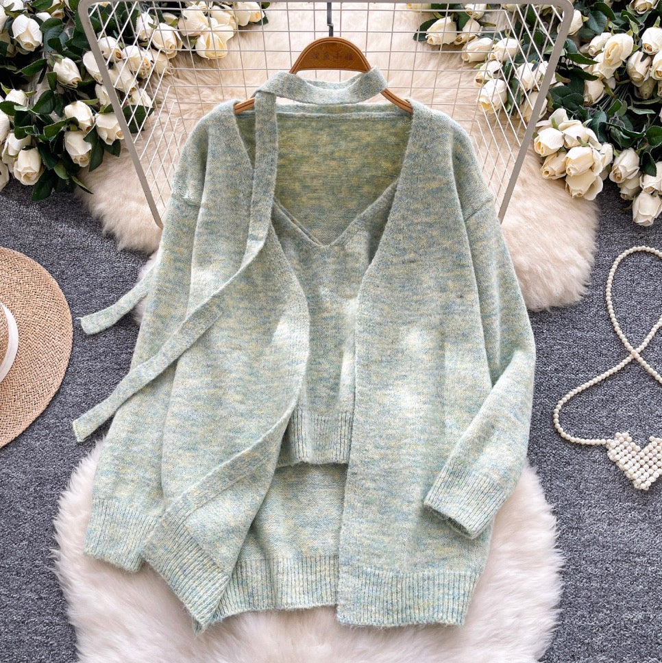 Soft Loose-fit Cardigan & Vest 2Pcs