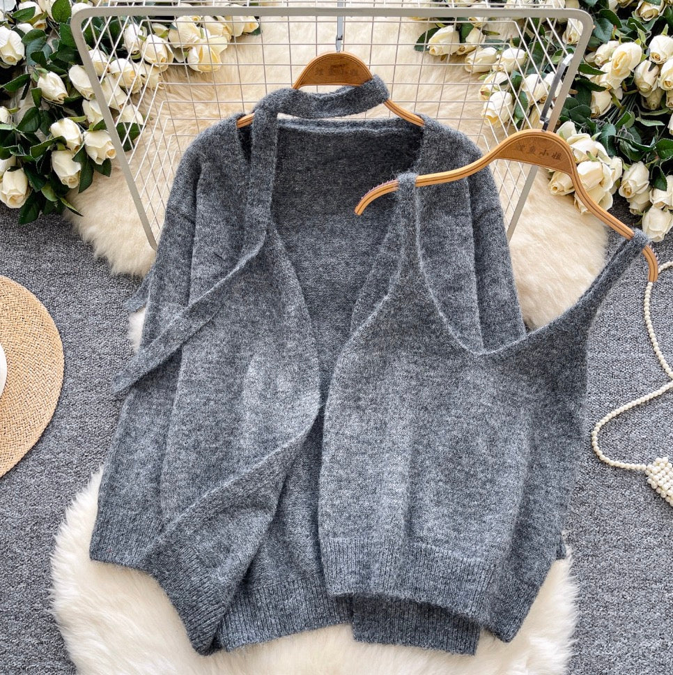 Soft Loose-fit Cardigan & Vest 2Pcs