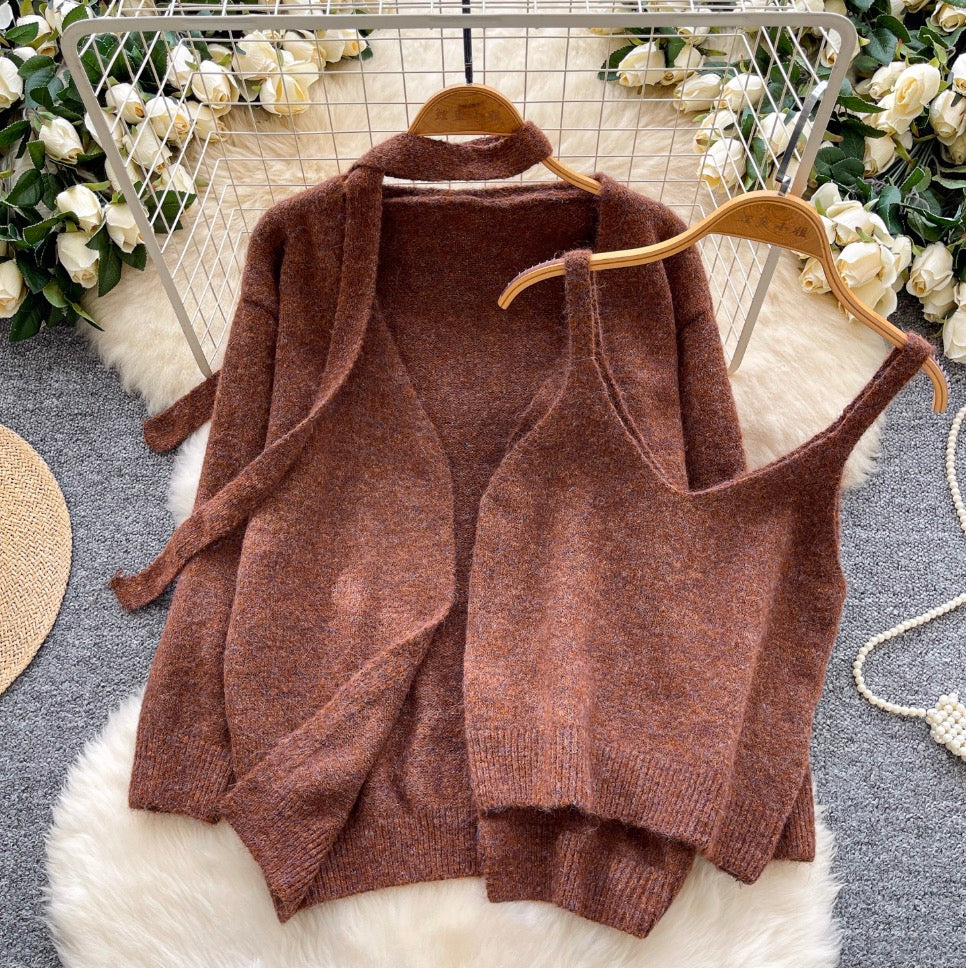 Soft Loose-fit Cardigan & Vest 2Pcs