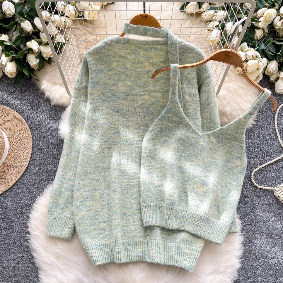 Soft Loose-fit Cardigan & Vest 2Pcs