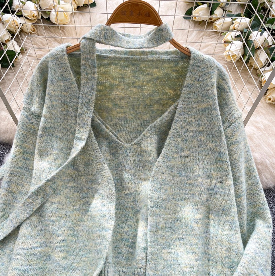 Soft Loose-fit Cardigan & Vest 2Pcs