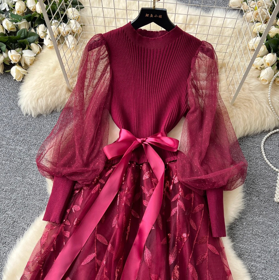 Fairy Embroidery Puffy Mesh Dress