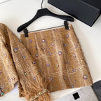 Beaded Furry Cardigan & Skirt 2Pcs