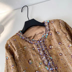 Beaded Furry Cardigan & Skirt 2Pcs