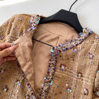 Beaded Furry Cardigan & Skirt 2Pcs