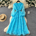 French Style Patchwork Mesh Dress