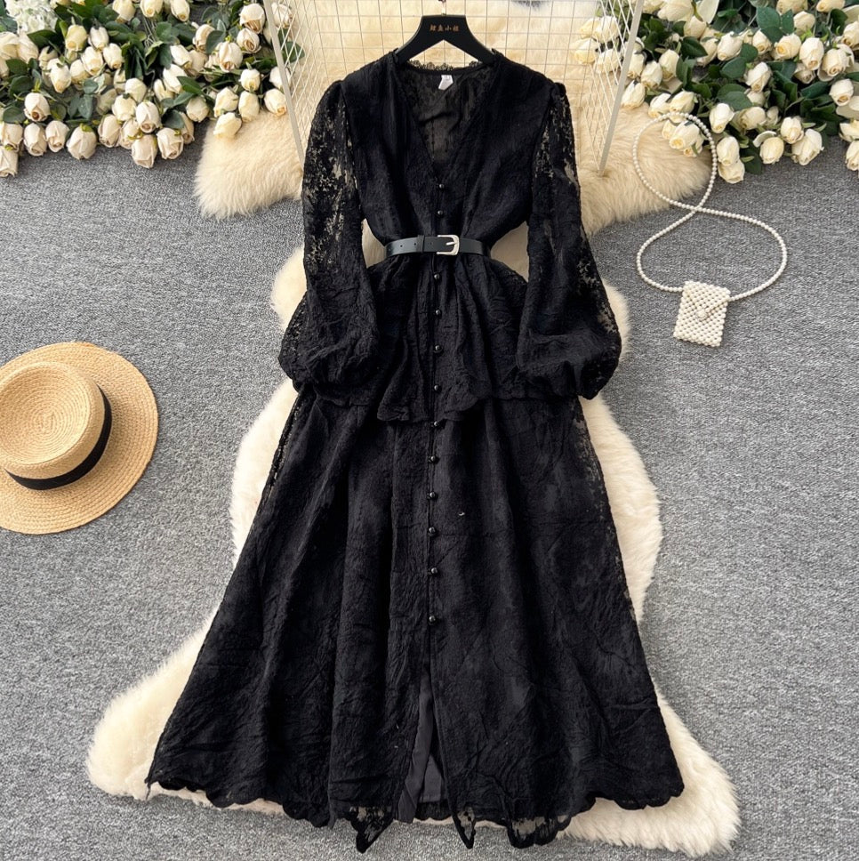 French Style Patchwork Mesh Dress