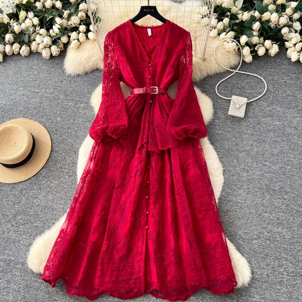 French Style Patchwork Mesh Dress