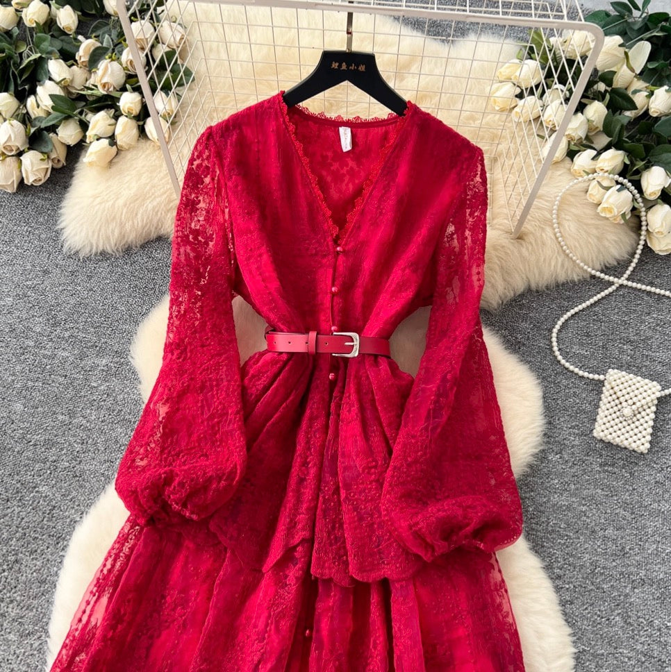 French Style Patchwork Mesh Dress