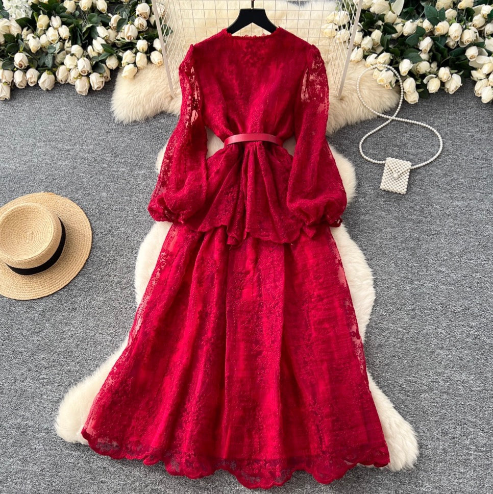 French Style Patchwork Mesh Dress