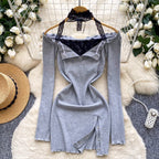 Black Lace Halter Hip-wrapping Dress