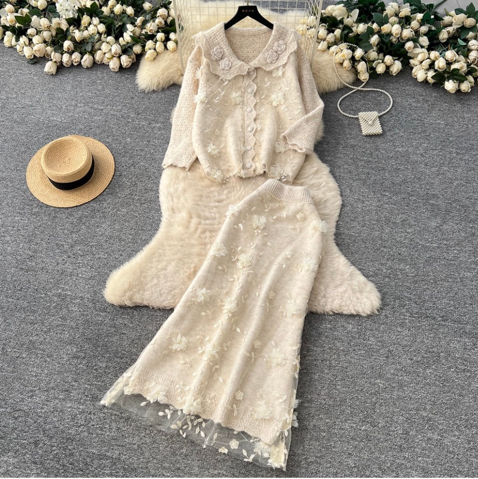 Sweetie Embroidered Cardigan & Skirt 2Pcs
